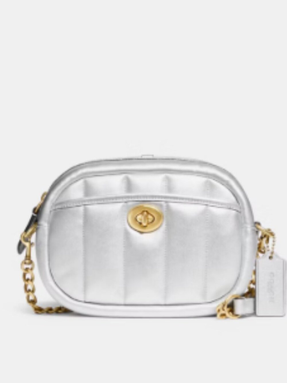 Coach Small Camera Bag Quilted Silver Crossbody
